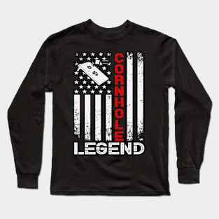 Cornhole Legend USA Flag Long Sleeve T-Shirt